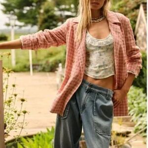 FREE PEOPLE Pink/Rose Olivia Gingham Lightweight Blazer/Trench, Medium. NWT